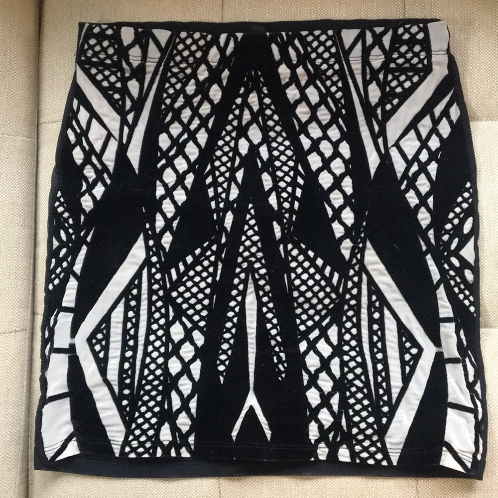 Velvet/mesh patterned mini skirt